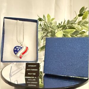 Heart-Shaped American Flag Pendant Necklace